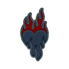 Denim Heart with Flames Embroidery