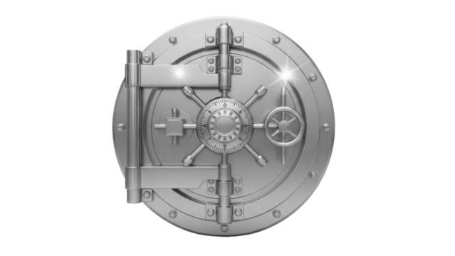 3D icon secure vault door with lock, isolated on white background