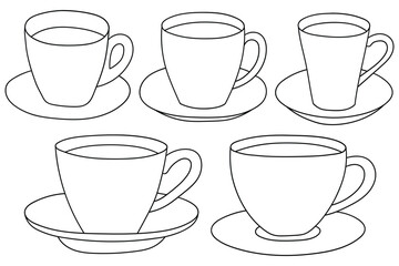 Hand-drawn doodle set of cups of coffee on a white background.
