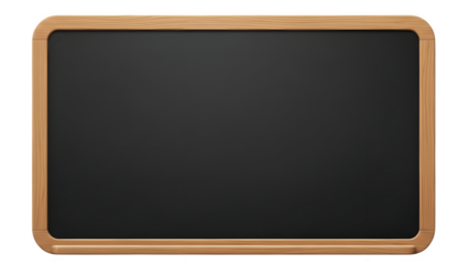 Blank rectangular chalkboard with wooden frame on transparent background for text