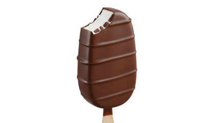Chocolate covered ice cream bar with a bite taken on a changeable background