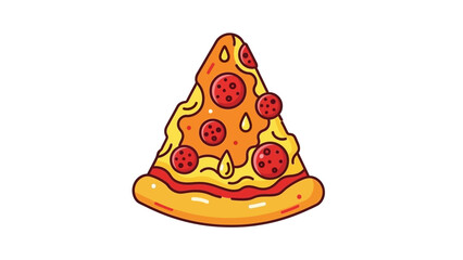 A vibrant cartoon illustration of a single slice of pepperoni pizza with melted cheese and a golden crust on a plain white background.