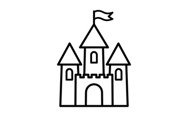 Naklejka premium Minimalist black and white castle icon with flag in linear design