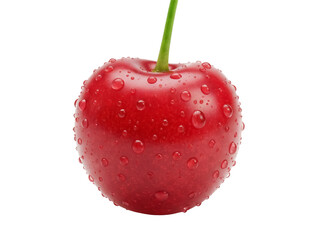 Fresh red cherry with water droplets isolated PNG, juicy fruit for healthy eating and summer dessert