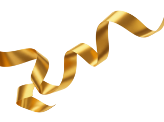 Golden ribbon PNG isolated on transparent background, decorative element for festive designs and gift wrapping projects