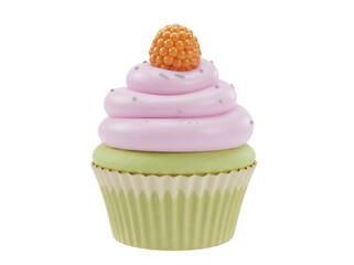 Delicious cupcake with pink frosting and orange raspberry isolated PNG, sweet treat for birthdays and celebrations on transparent background