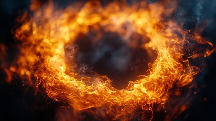 A captivating circle of fire glows warmly against a dark backdrop, creating a mystical aura