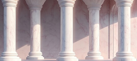 Fototapeta premium Elegant Row of Marble Columns Bathed in Soft Light, Showcasing Timeless Architectural Beauty