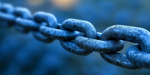 Close Up Macro of Rusty Iron Chain Links, Representing Secure Network Encryption and Blockchain Tech