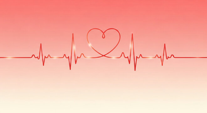 A romantic Valentine-themed background featuring a heartbeat line blended with heart shapes, soft gradients, and warm pink and red tones.