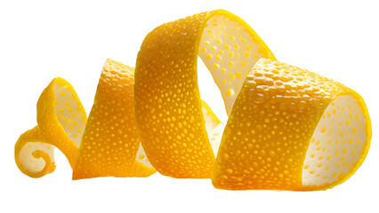 Bright Yellow Lemon Peel Spiral Against Black Background zest citrus isolated on a transparent background
