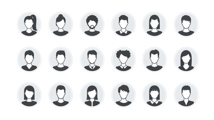 User Profile Avatar Icons Set: Collection of Generic Male and Female Default Account Placeholders