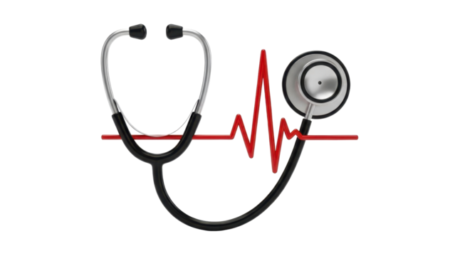 3D icon stethoscope with heart pulse, isolated on white background