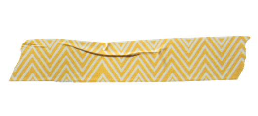Ripped torn striped yellow adhesive tape on transparent background, washi tape design element