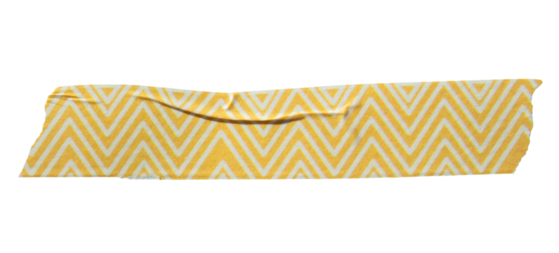Ripped torn striped yellow adhesive tape on transparent background, washi tape design element