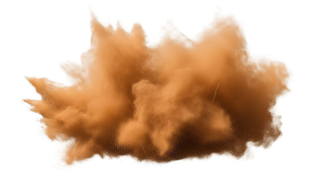 Dramatic explosion of brown dust against a black backdrop creates a dynamic and impactful visual effect ideal for backgrounds and artistic compositions on transparent background - Powered by Adobe