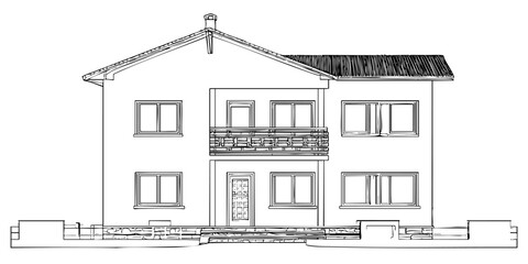 Modern house exterior plan sketch. Architectural structure, villa design. Residential building vector art illustration outline blueprint