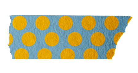 Ripped torn paper adhesive blue yellow dot pattern washi tape on transparent background