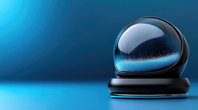 Black futuristic snow globe rests on undulating snow, warm reflections glowing against a dark backdrop for a minimalist, modern holiday scene perfect for seasonal design - Powered by Adobe