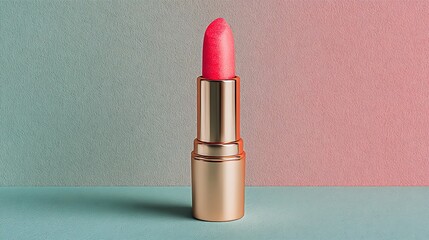Vibrant pink lipstick with gold casing on a dual tone background