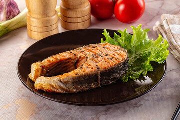 Gourmet grilled salmon fish steak