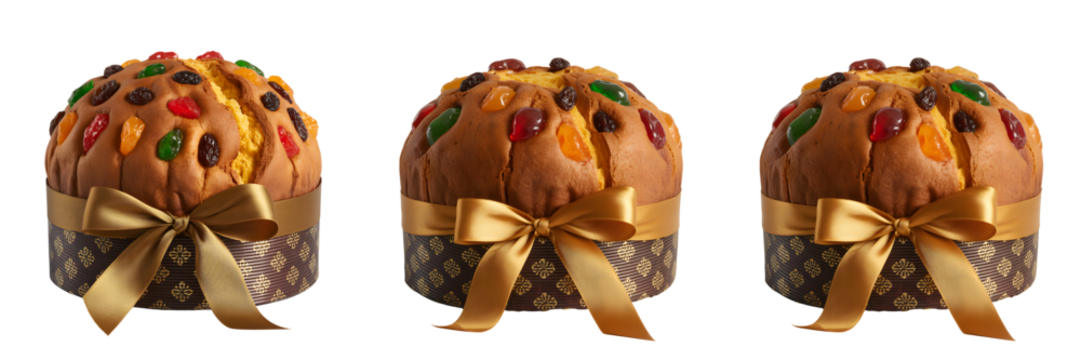 Three decorative easter bread loaves with golden bows isolated on transparent background - Powered by Adobe