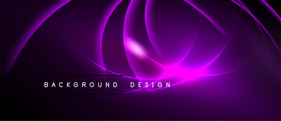 Abstract purple waves flow across dark background. Elegant design features glowing lines, creating dynamic visual effect. Modern aesthetic.