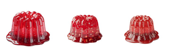 Three red jelly candies shaped like small bell peppers isolated on transparent background