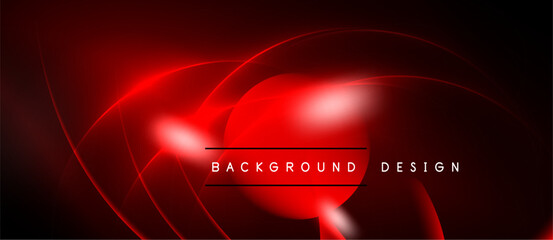 Abstract red neon lines create dynamic swirling shapes. Dark background emphasizes glowing curves, modern design element.