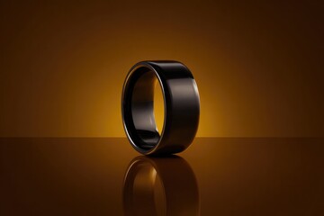 Sleek black smart ring showcased against warm glow, emphasizing