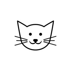 Funny cat head and face outline with smile. line art icon. Simple minimal vector drawing.