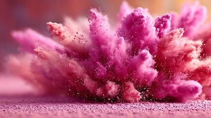 Pink and red powder exploding, creating abstract dynamic cloud