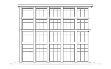 Modern linear outline of a multi-story office building with large windows