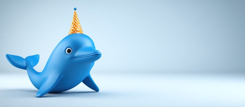 Cute Blue Narwhal Toy Wearing a Party Hat. - Powered by Adobe