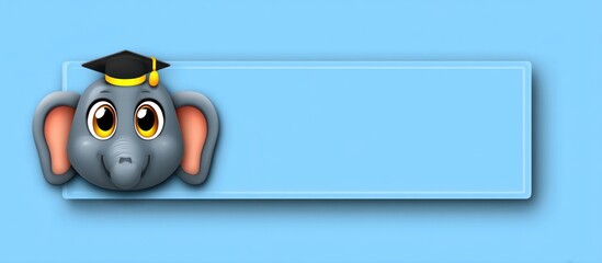 Cute cartoon elephant wearing graduation cap with blank banner.