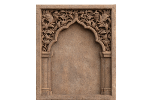 Intricate stone arch with floral carvings, showcasing artistic craftsmanship and elegance