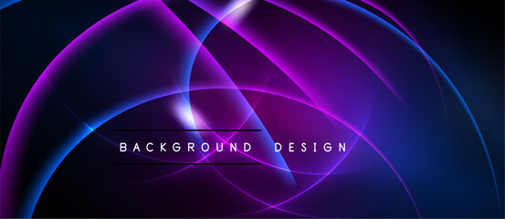 Abstract flowing lines create dynamic purple, blue gradients. Modern design features subtle light effects, text reads background design.