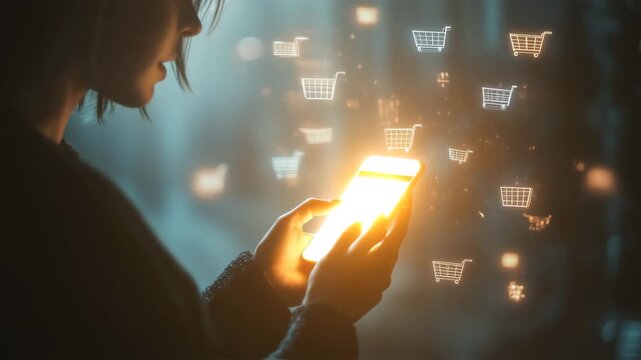 スマートフォンでネットショッピングを楽しむ手元のイメージ
