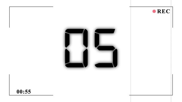 Recording camera screen interface and 10 seconds countdown animation with alpha channel. countdown 10 to 0 number.
