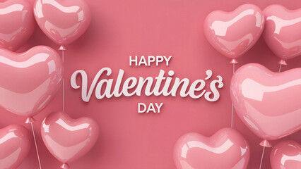 Happy Valentine's Day pink heart balloons create a romantic modern design for greetings and promotions