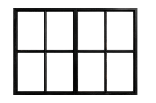 Elegant black window frame showcasing classic design with six panes, highlighting craftsmanship