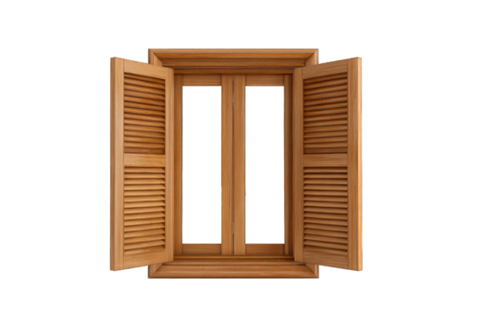 Wooden shutters open wide, showcasing classic design that enhances any space