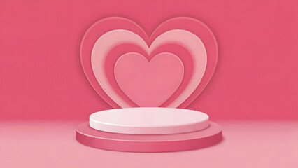 Romantic pink podium display for Valentine's Day product marketing with heart backdrop and elegant design