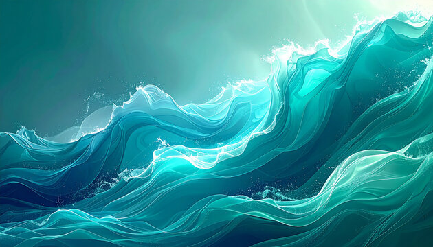 ターコイズの波しぶきが舞う海洋デザイン