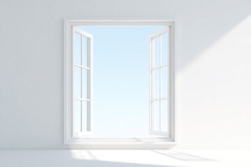 Bright, airy room with wide-open windows showcasing clear blue s