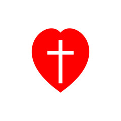 Church heart icon with religious cross. Vector illustration.