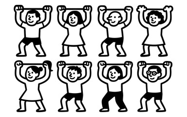 Naklejka premium Active people exercising in minimalist black and white design