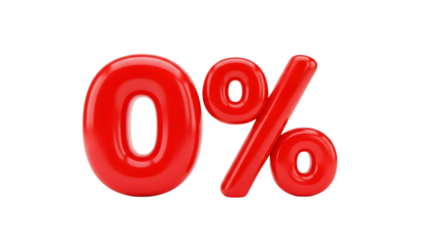 Red glossy zero percent symbol isolated on transparent background for discounts and sales