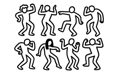 Naklejka premium Energetic dance silhouettes expressing joy and movement in bold black lines