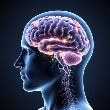 Illustration of highlighted brain areas during neurofeedback and mindfulness meditation to show focus improvement